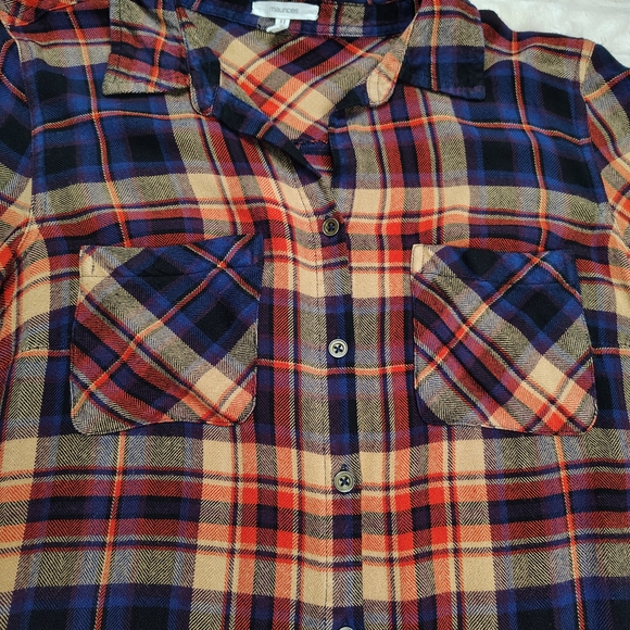 Maurices Orange, Blue And Tan Plaid Button Down Tunic Top Women's Size Medium - Picture 3 of 9